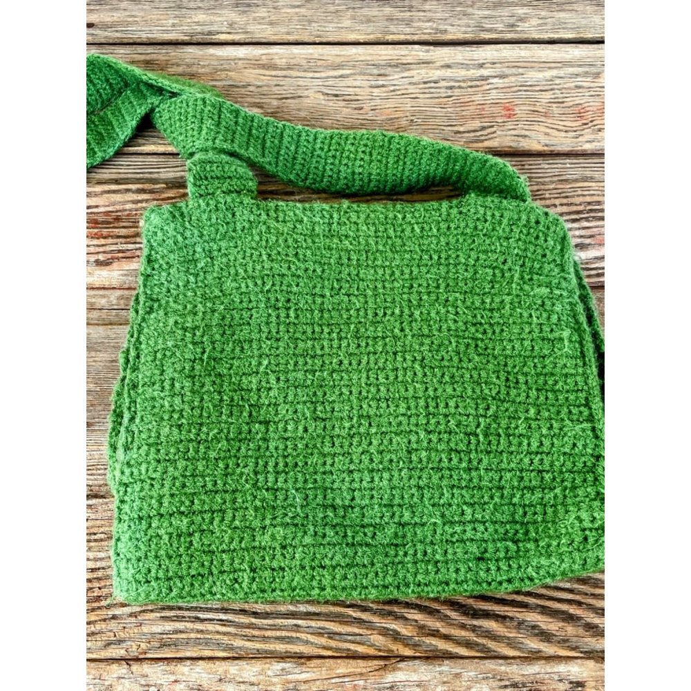 Vintage 1970s Kelley green Popcorn Crochet Purse MOD Retro - Picture 7 of 8